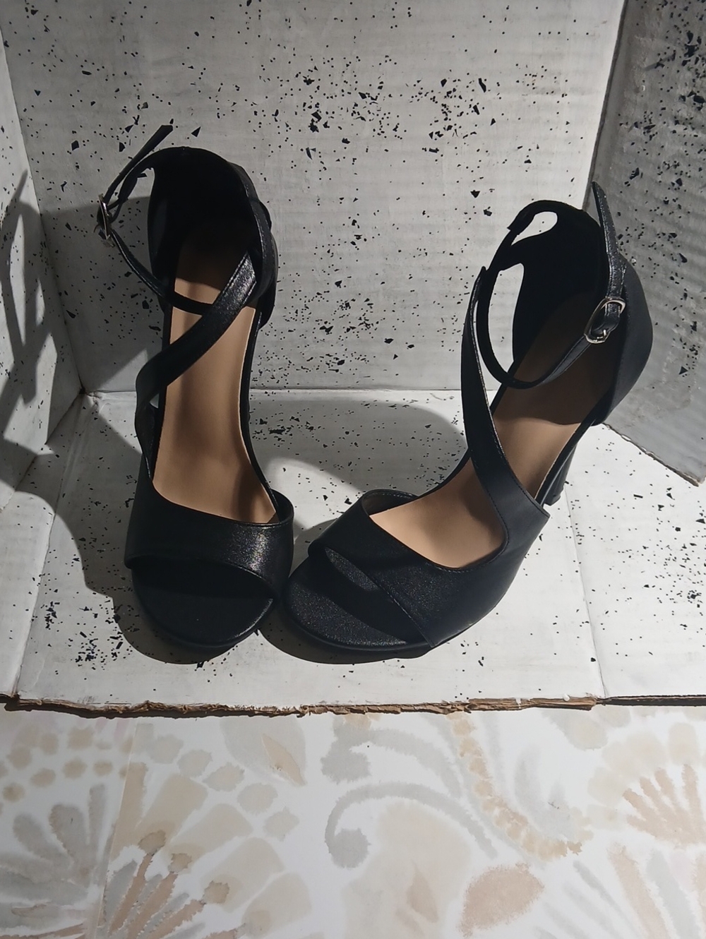 Women's Black Ankle-Strap Staletto Heels